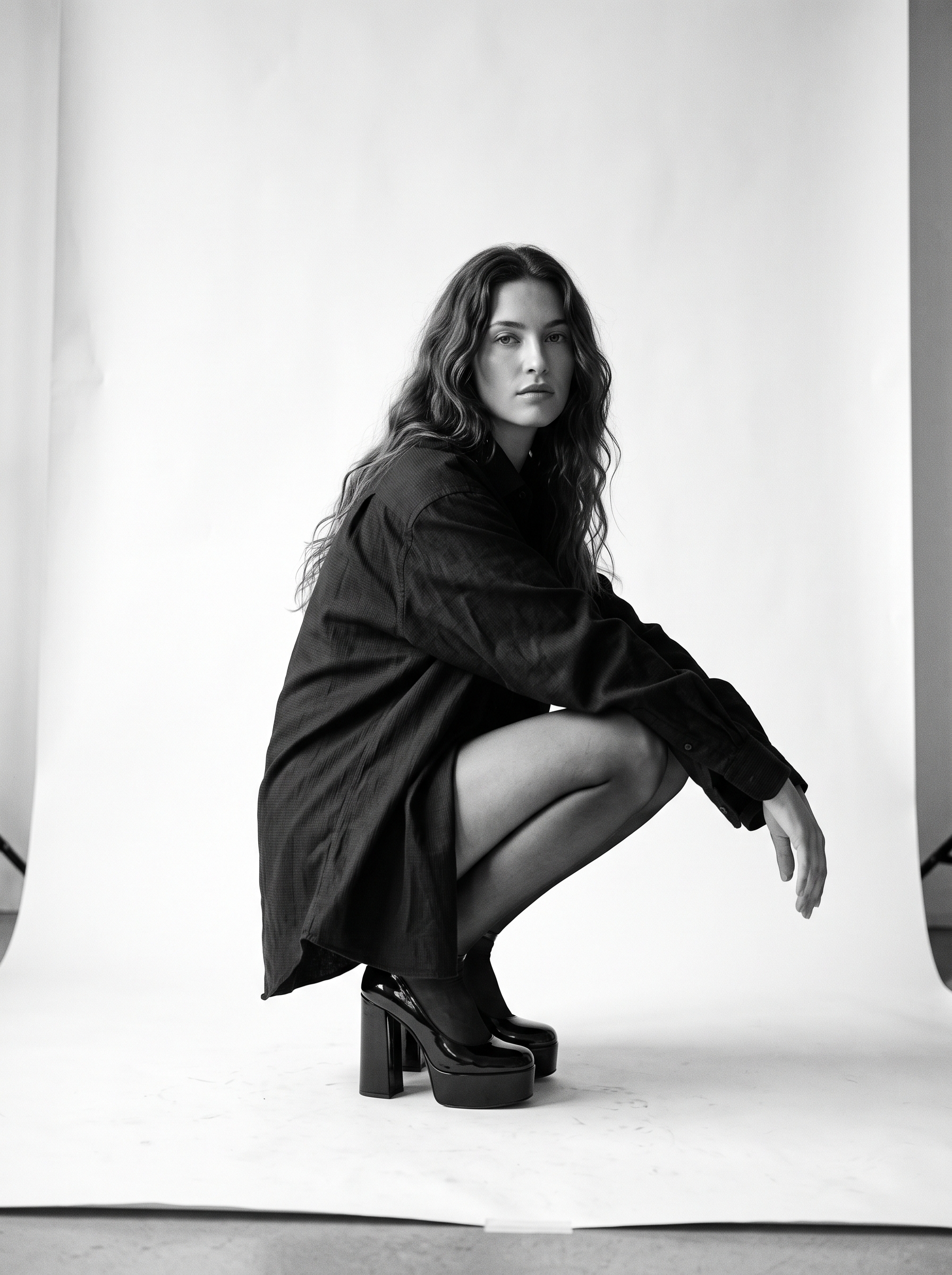Woman crouching in heels