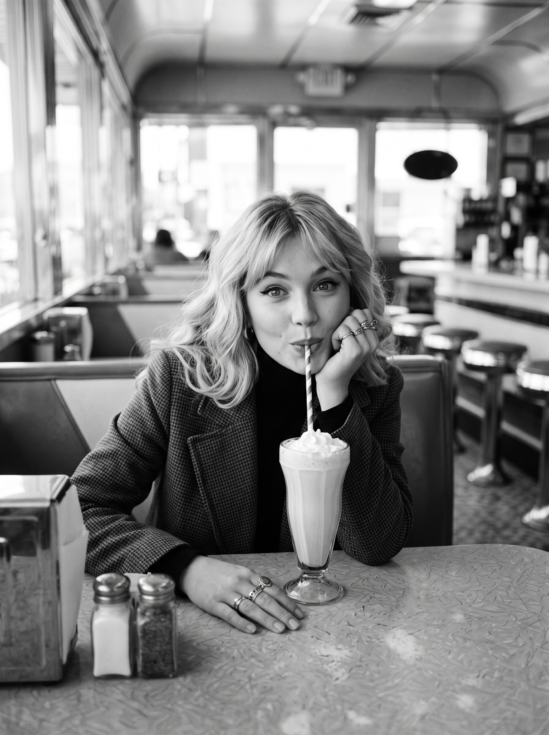 Woman sipping milkshake